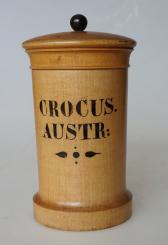 Apotheken-Holzdose, deutsch, um 1830, Biedermeier. Safran. 