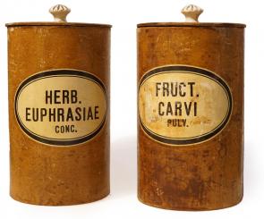 Paar Apotheken-Pappdosen, deutsch, um 1890. 2 St. 