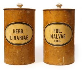 Paar Apotheken-Pappdosen, deutsch, um 1890. 2 St. 