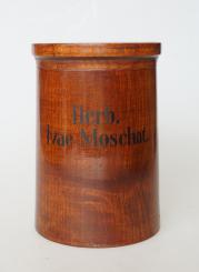 Apotheken-Holzdose, deutsch, um 1830, Biedermeier. Bisamkraut. 