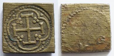 Münzgewicht 1/2 Pistol, Meister "LVG", Antwerpen, um 1580. 